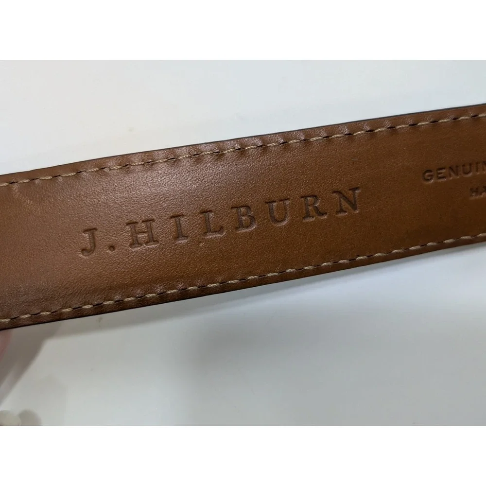J. Hilburn Italian Calfskin  Leather Belt – Size 44 Navy Blue Silver Buckle